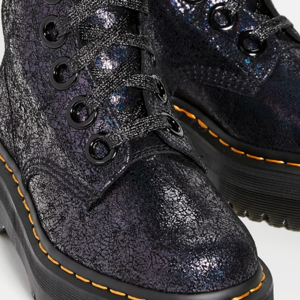 Dr. Martens MOLLY Black Crackle Suede Platform Women 6-Eye Boots Great Reviews